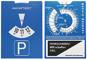 Parkscheibe aus Karton mit Benzinrechner